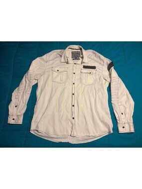 Affliction White Long-Sleeve Button-Up Sz 2XL Shirt Embroidered Patches - *READ*